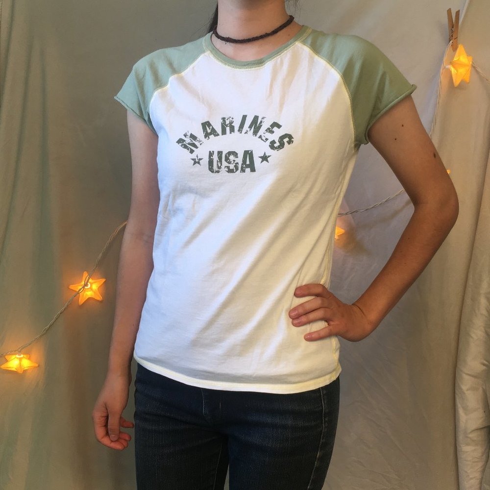 HYP Marines USA White Green Raglan T Shirt